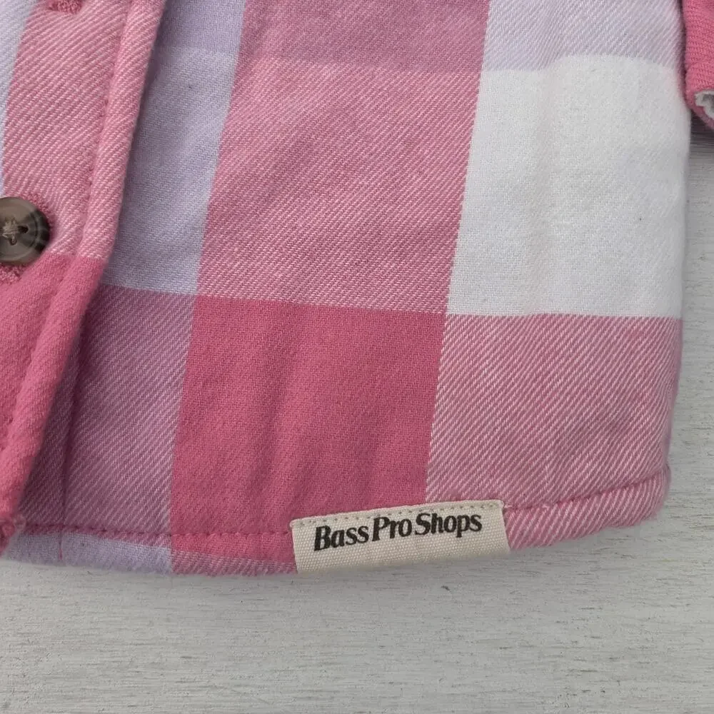 Bass Pro Shops Plaid Shirt Jacket 3-6M Pink Purple White Lined Insulated